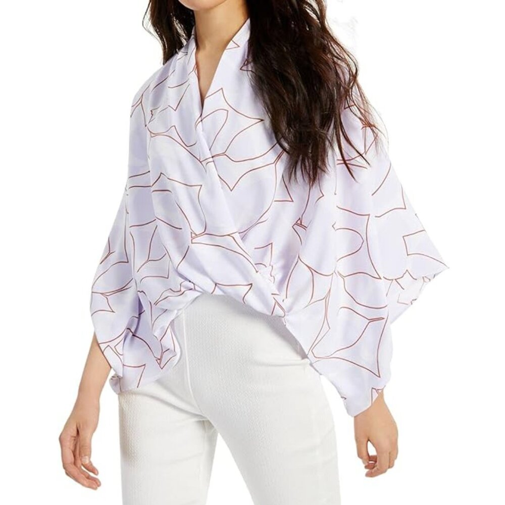 Lilac Geometric Wrap-Style Kimono Top